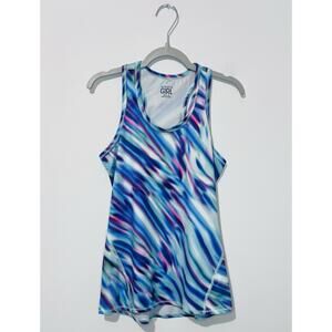 Athleta Girl Tank Top M 8-10 Mint Blue Pink White Crew Neck Breathable Logo